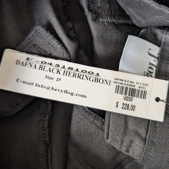 Bevy Flog Dafna Pants 27 NEW Black Herringbone Faux Leather Skinny Pull On - Picture 6 of 6